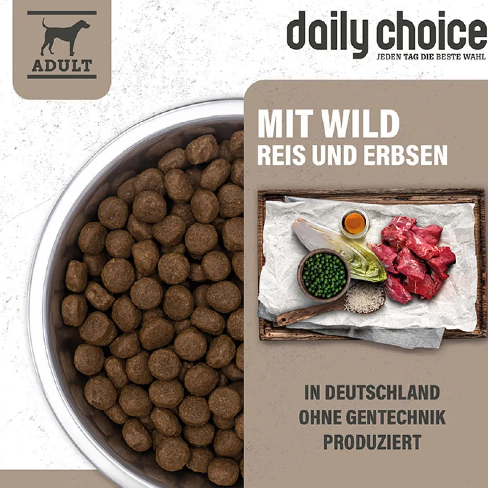 daily choice Basic mit Wild, Reis und Erbsen Trockenfutter 15 kg
