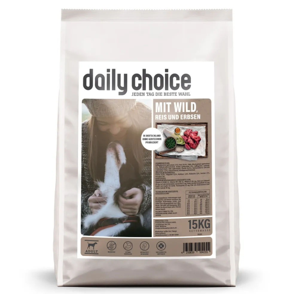 daily choice Basic mit Wild, Reis und Erbsen Trockenfutter 15 kg
