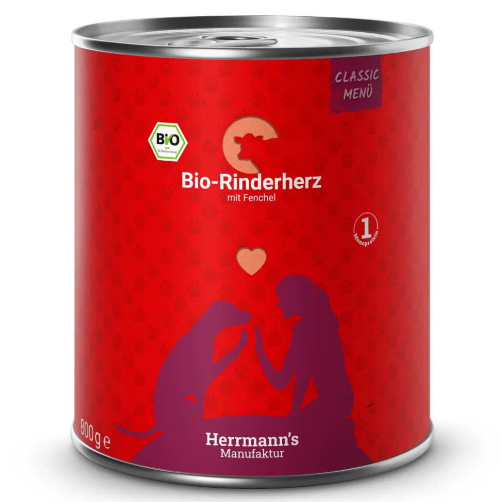 Herrmann's Classic Bio-Rinderherz mit Fenchel Nassfutter 6 x 800 g