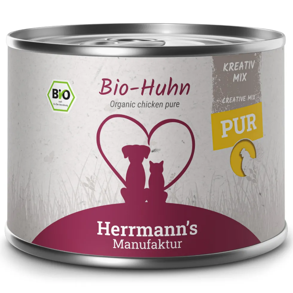 Herrmann's Kreativ-Mix Bio Huhn Reinfleisch Ergänzung Nassfutter 12 x 200 g