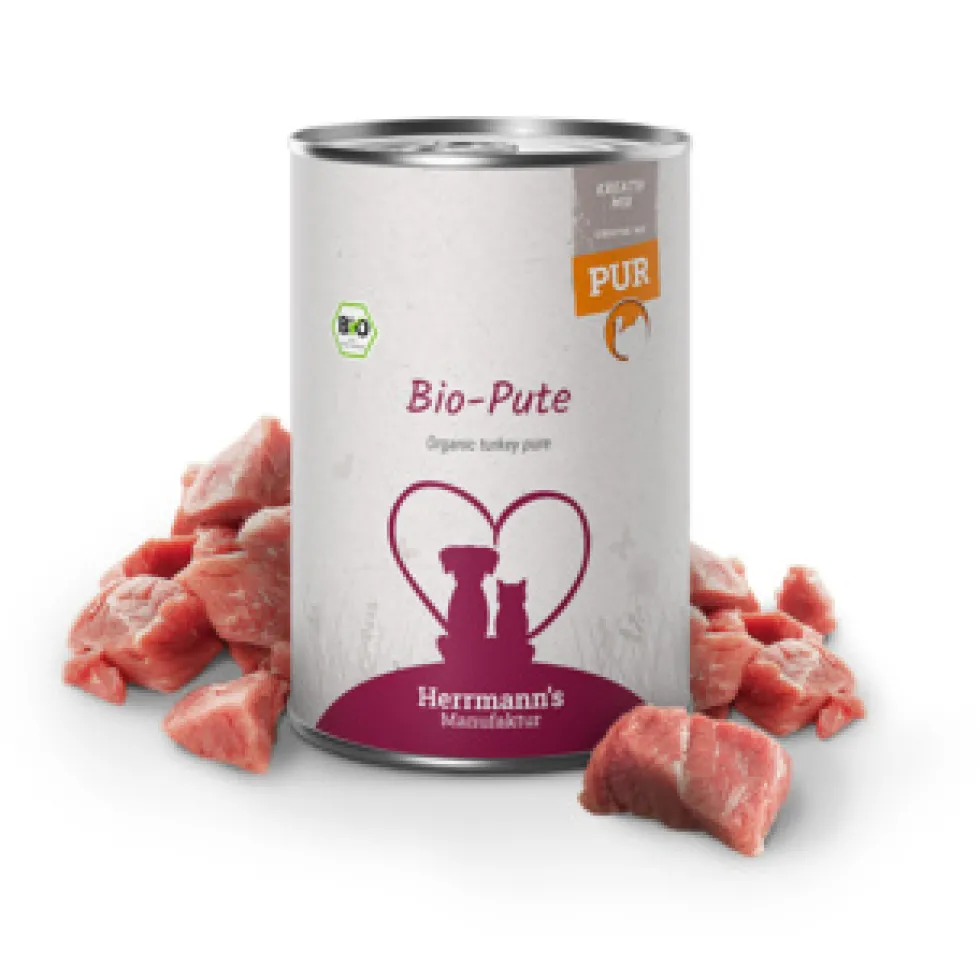 Herrmann's Kreativ-Mix Bio Pute Reinfleisch Ergänzung Nassfutter 6 x 400 g
