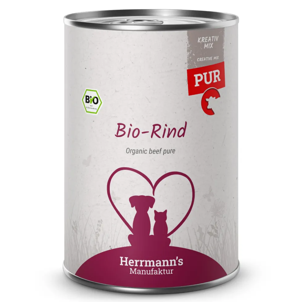 Herrmann's Kreativ-Mix Bio Rind Reinfleisch Ergänzung Nassfutter 6 x 400 g
