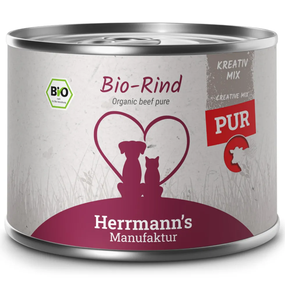Herrmann's Kreativ-Mix Bio Rind Reinfleisch Ergänzung Nassfutter 60 x 200 g