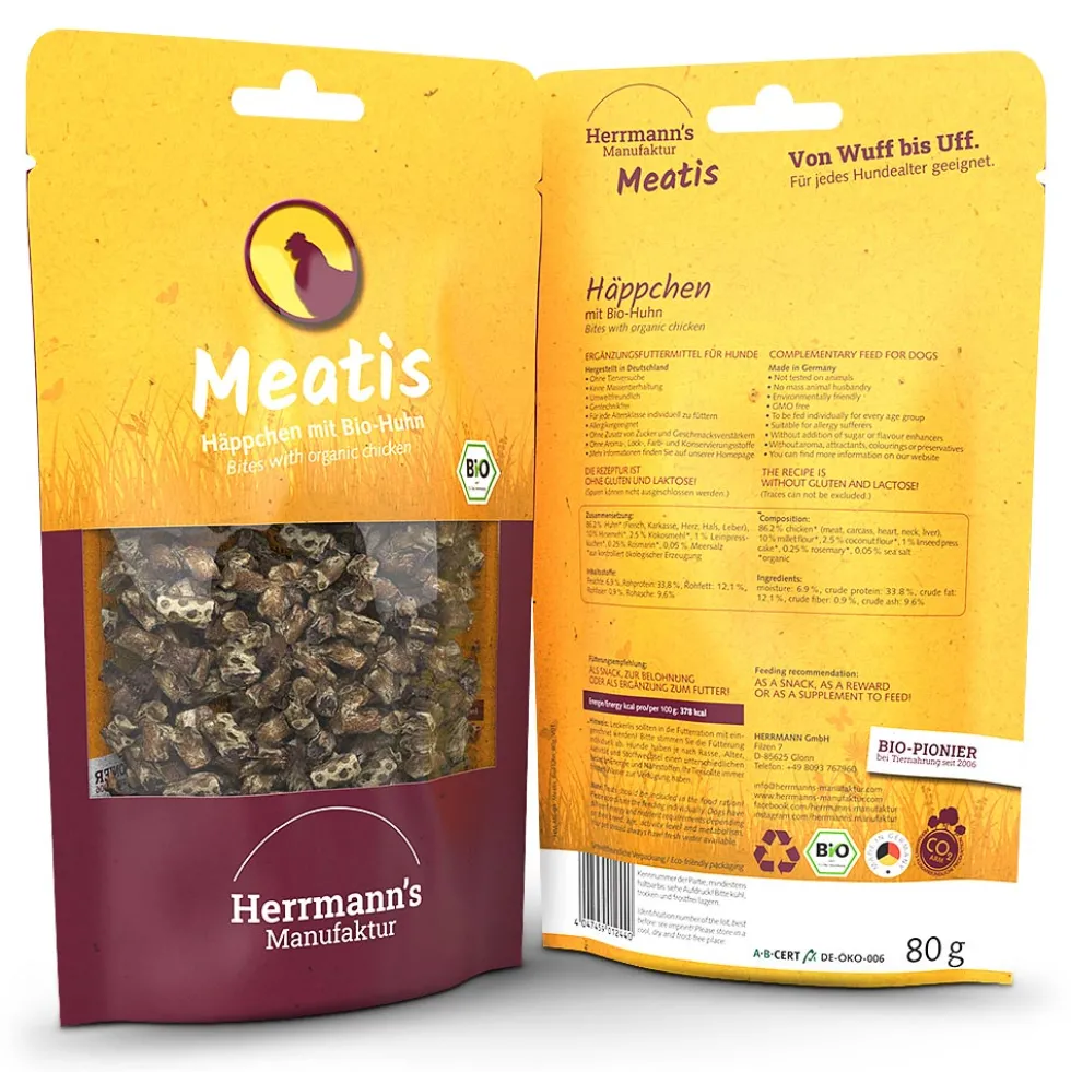 Herrmann's Meatis Bio-Huhn mit Hirse Snack 80 g