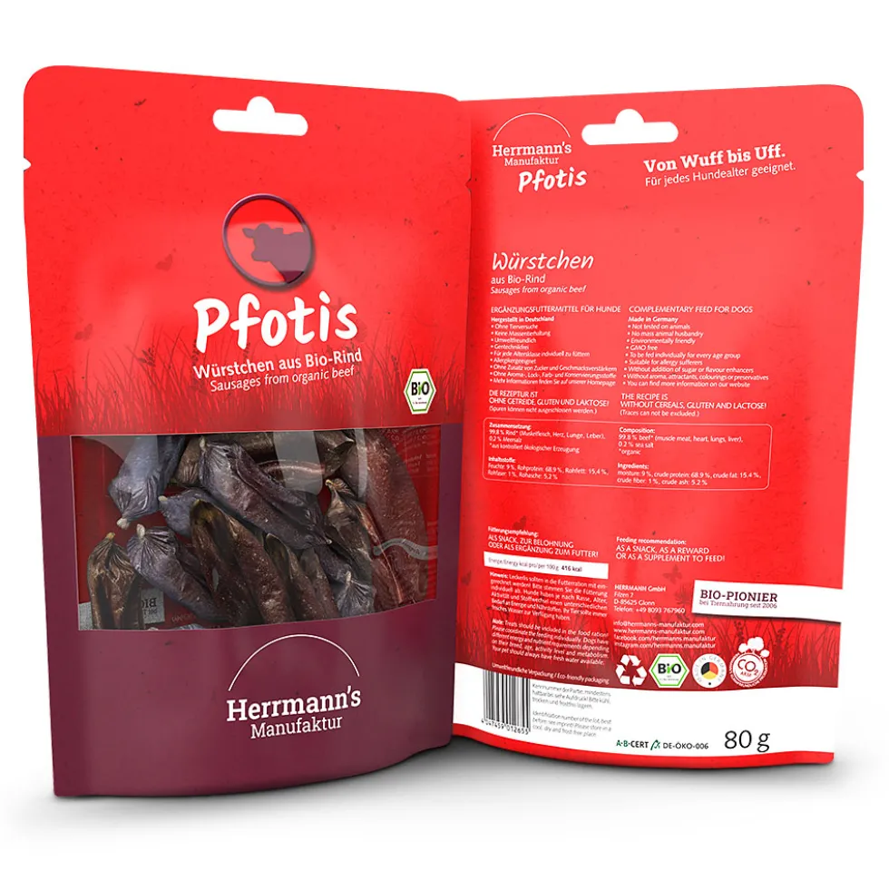Herrmann's Pfotis Bio Rinderwürstchen Snack 80 g