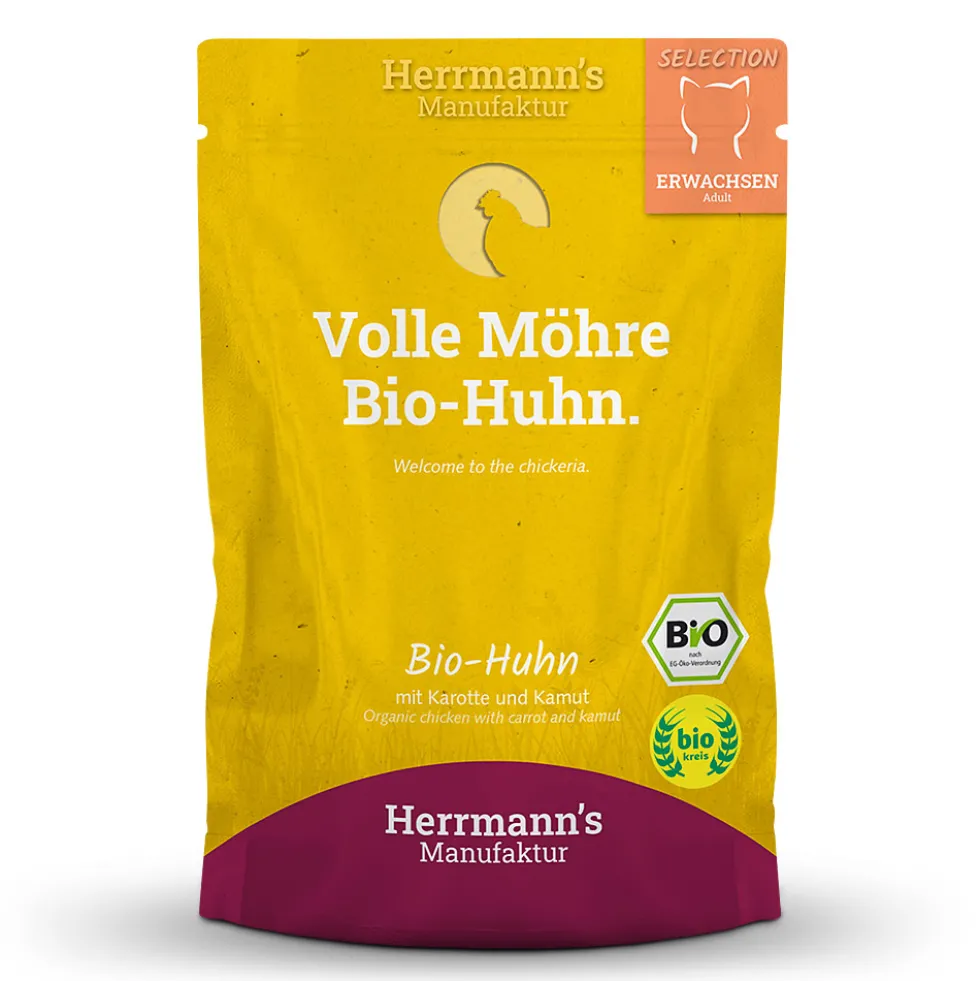 Herrmann's Selection Adult Bio Huhn mit Karotte & Kamut Nassfutter 60 x 100 g