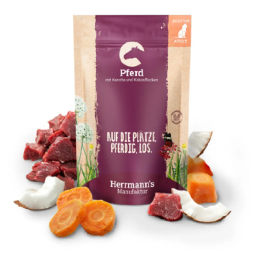 Herrmann's Selection Adult Pferd mit Karotte & Kokosflocken Nassfutter 60 x 100 g