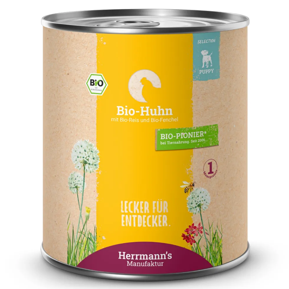 Herrmann's Selection Puppy Bio Huhn mit Reis und Fenchel Nassfutter 6 x 800 g