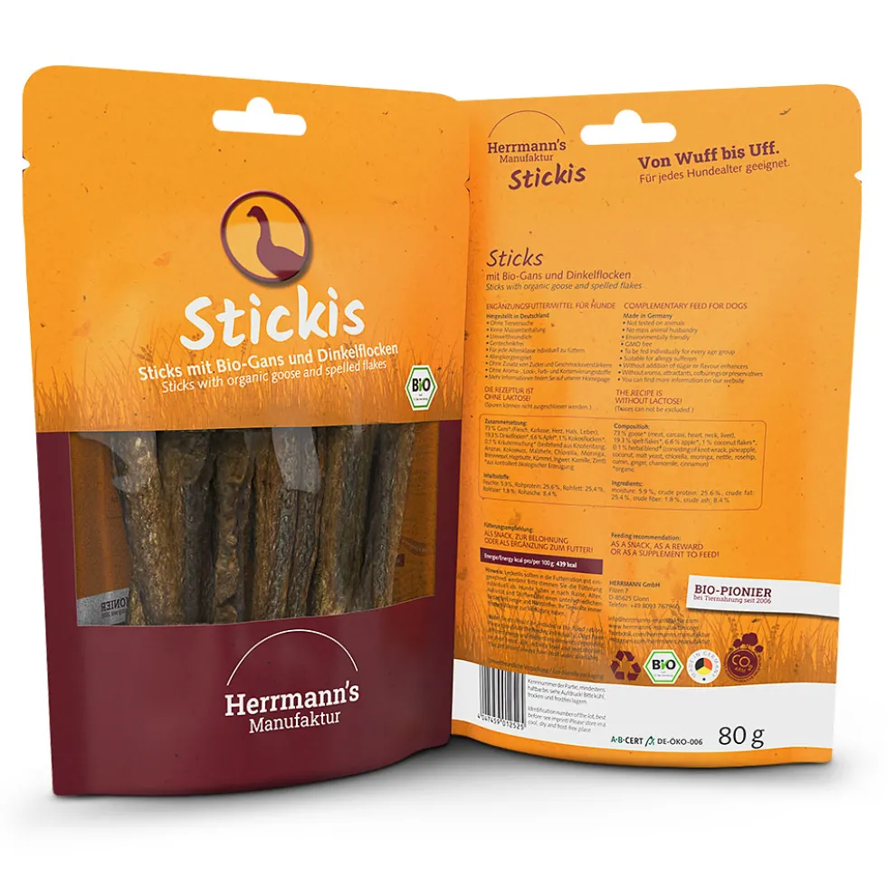 Herrmann's Stickis Bio Gans mit Dinkelflocken Snack 80 g