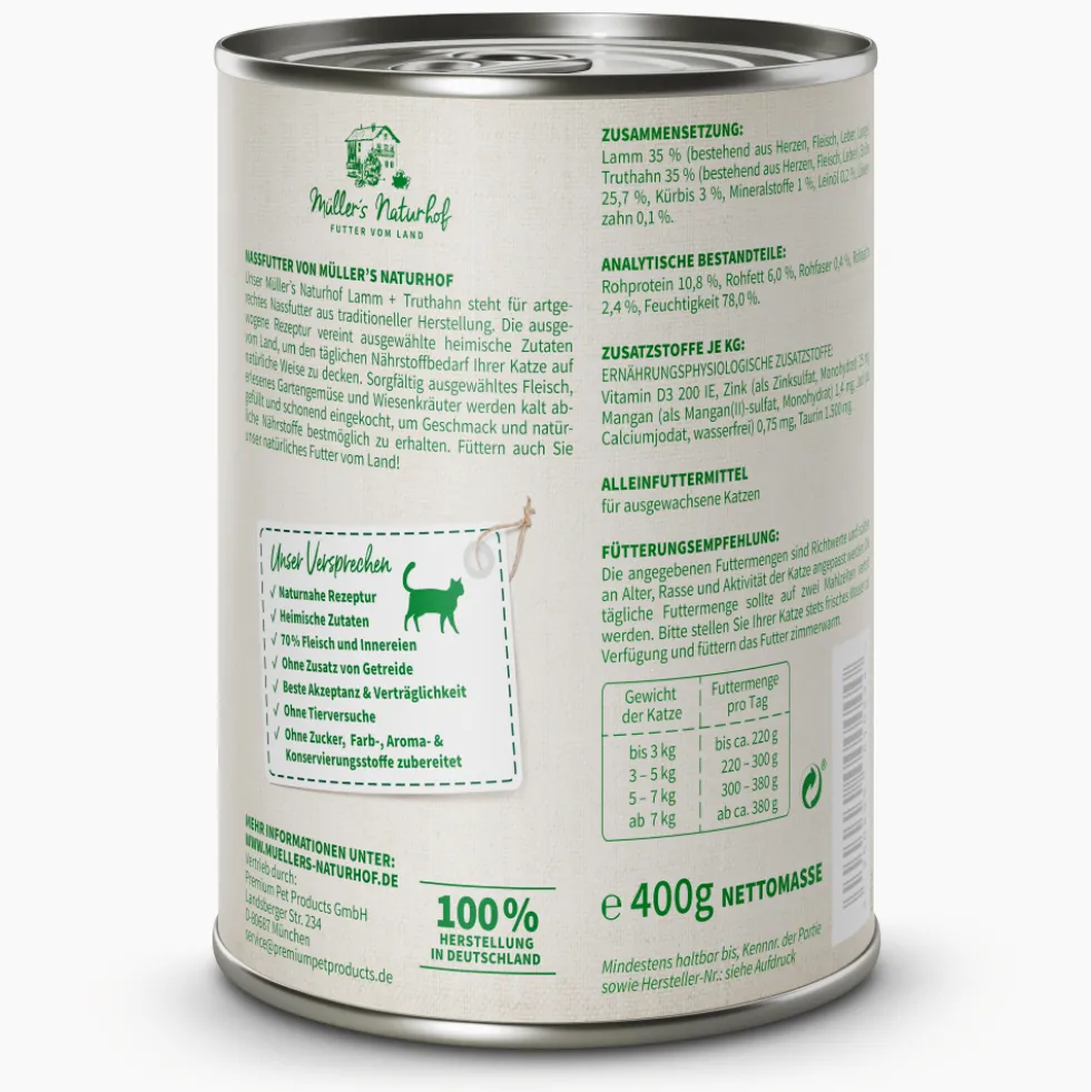 Müller’s Naturhof Traditionell Lamm und Truthahn Nassfutter 6 x 400 g