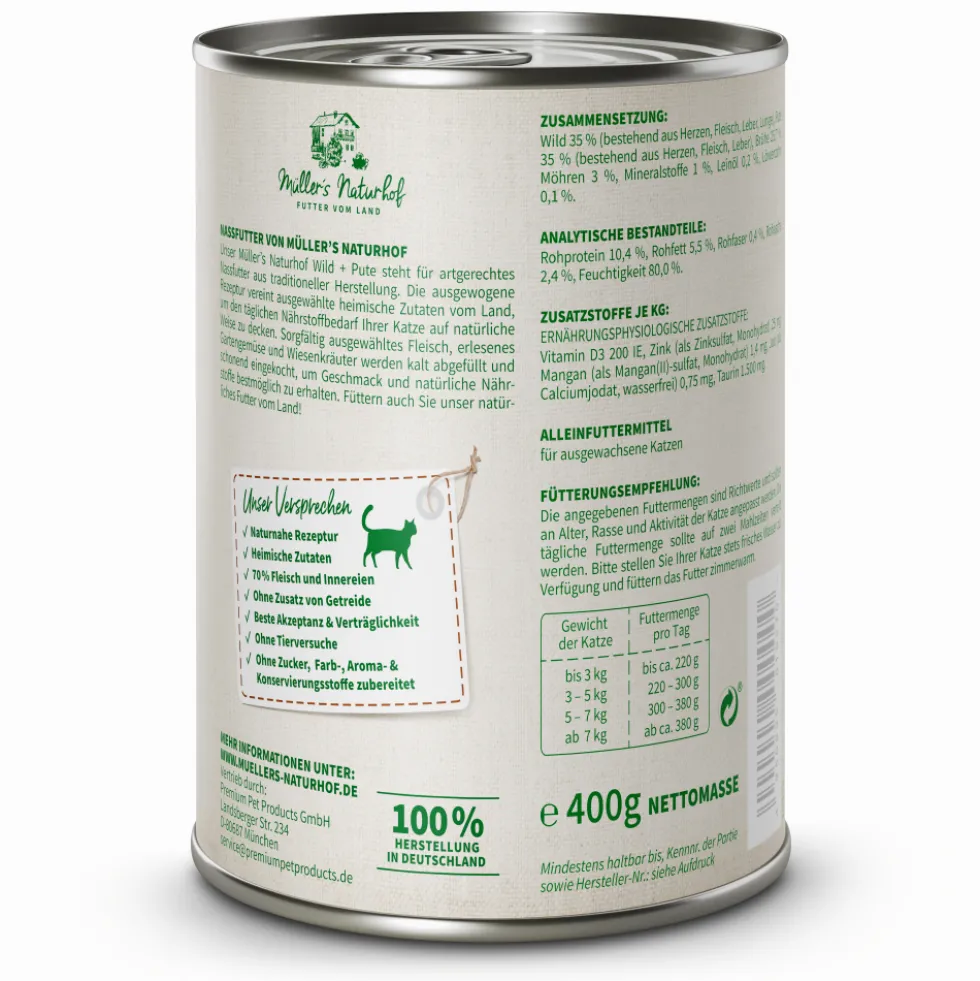 Müller’s Naturhof Traditionell Wild und Pute Nassfutter 6 x 400 g