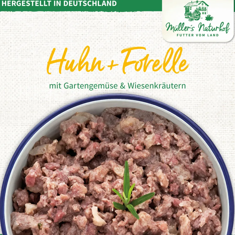 Müller’s Naturhof Traditionell Huhn und Forelle Nassfutter 6 x 800 g