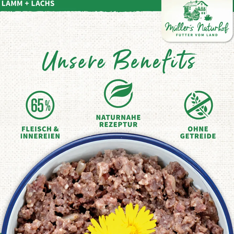 Müller’s Naturhof Traditionell Lamm und Lachs Nassfutter 6 x 800 g