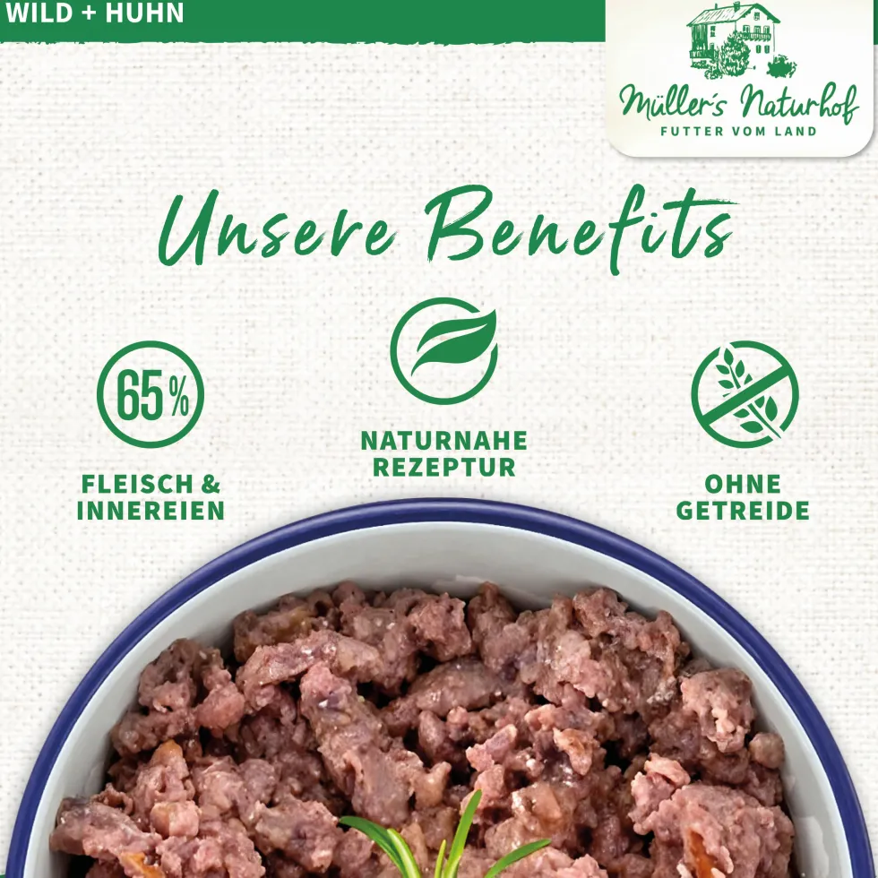 Müller’s Naturhof Traditionell Wild und Huhn Nassfutter 6 x 800 g