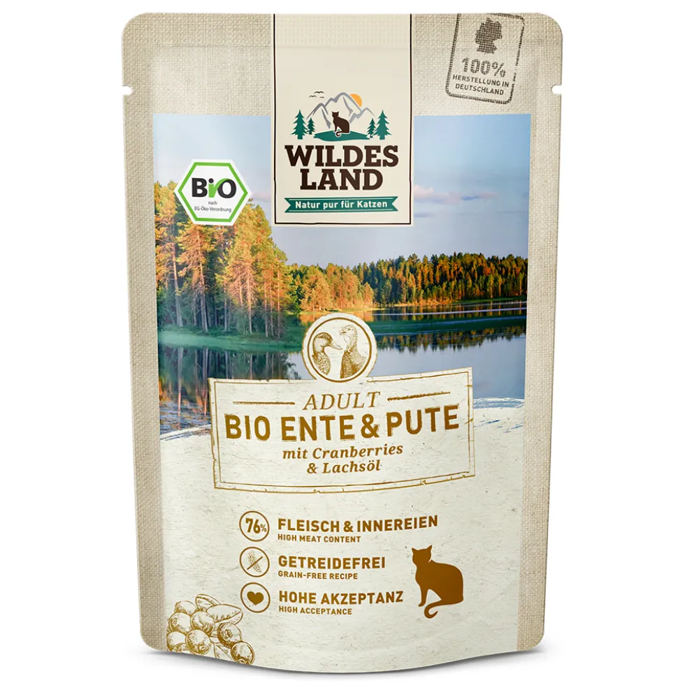 Wildes Land BIO Adult Ente & Pute mit Cranberry Nassfutter 12 x 85 g