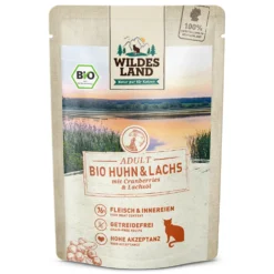 Wildes Land BIO Adult Huhn & Lachs mit Cranberry Nassfutter 12 x 85 g