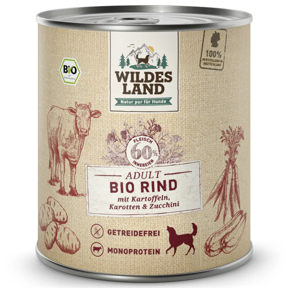 Wildes Land BIO Adult Rind mit Kartoffel & Karotte Nassfutter 6 x 800 g