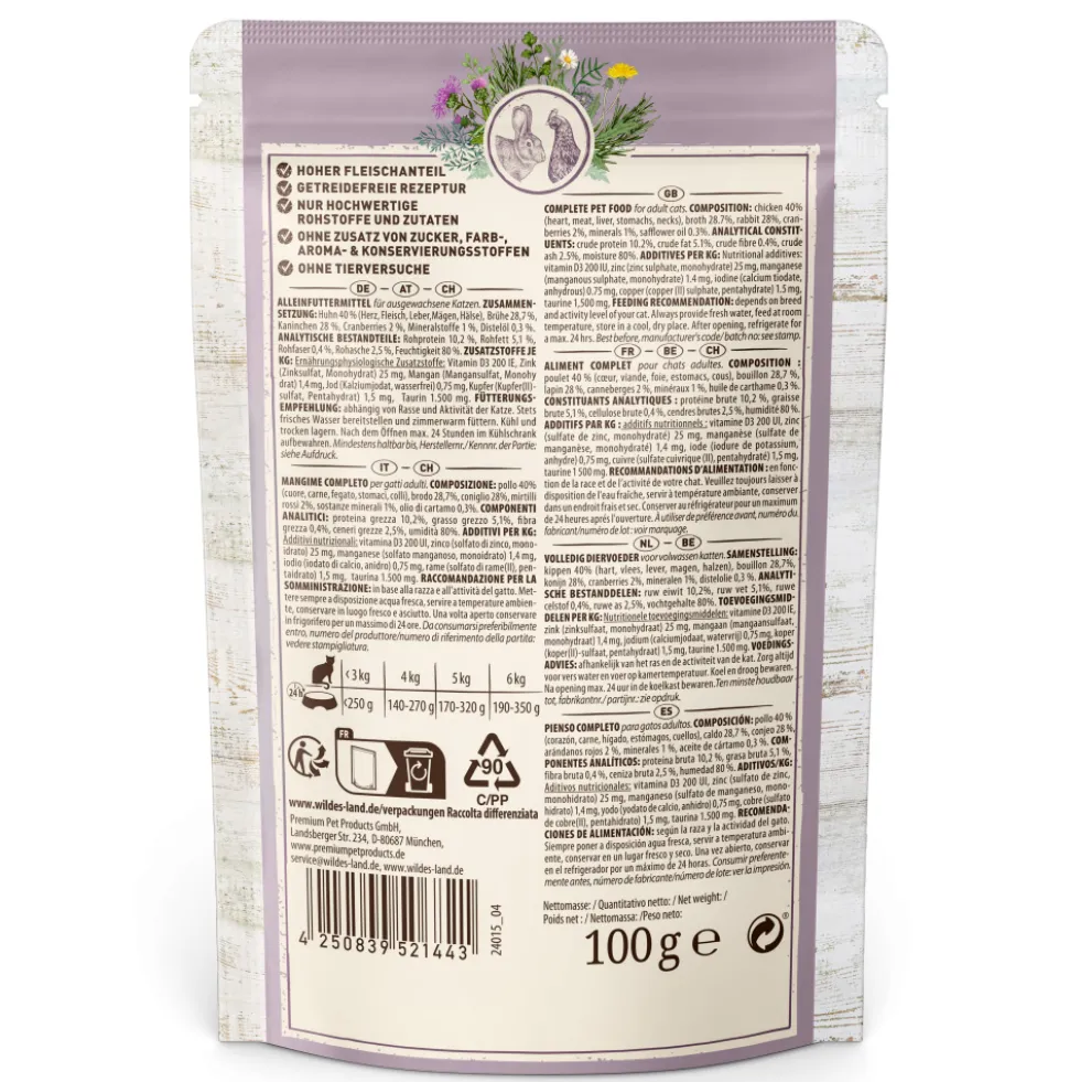 Wildes Land Classic Adult Kaninchen und Huhn mit Distelöl Nassfutter 12 x 100 g