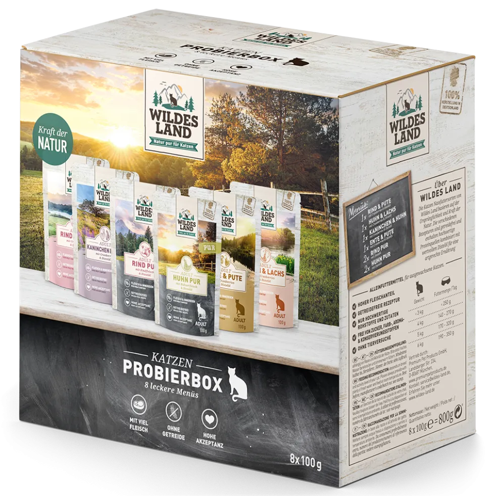 Wildes Land Classic Adult Pouch Probierbox Nassfutter 8 x 100 g