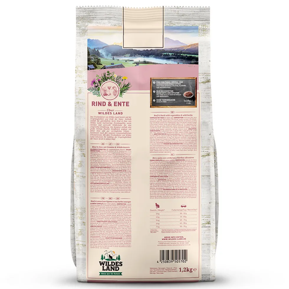 Wildes Land Classic Adult Rind und Ente Trockenfutter 4 x 1,2 kg