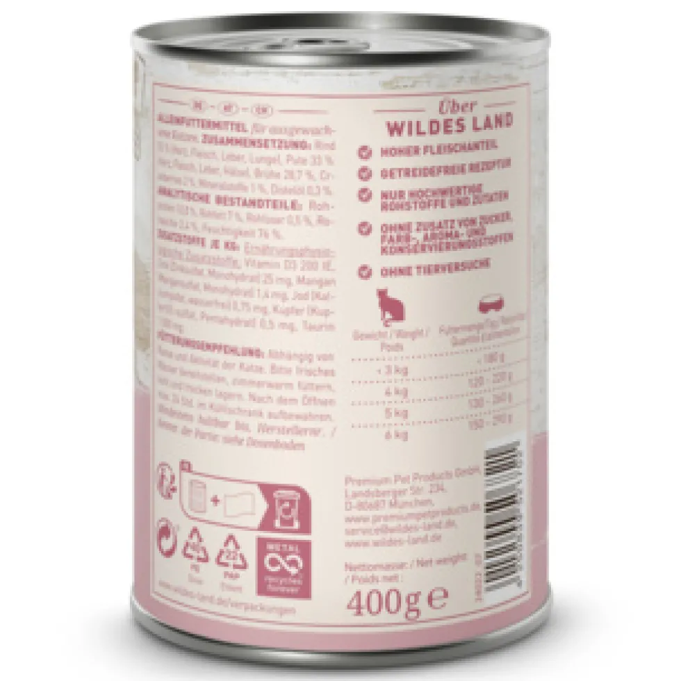 Wildes Land Classic Adult Rind und Pute mit Distelöl Nassfutter 30 x 400 g