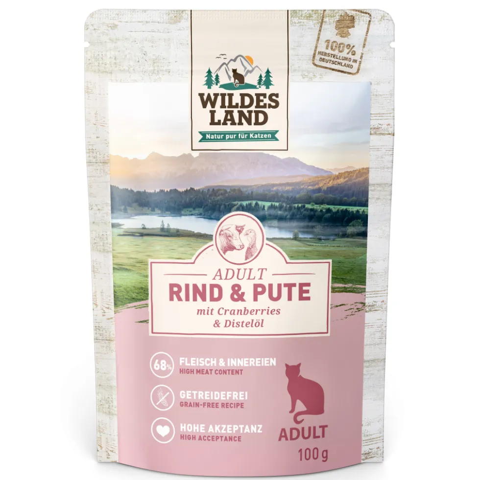 Wildes Land Classic Adult Rind und Pute mit Distelöl Nassfutter 60 x 100 g