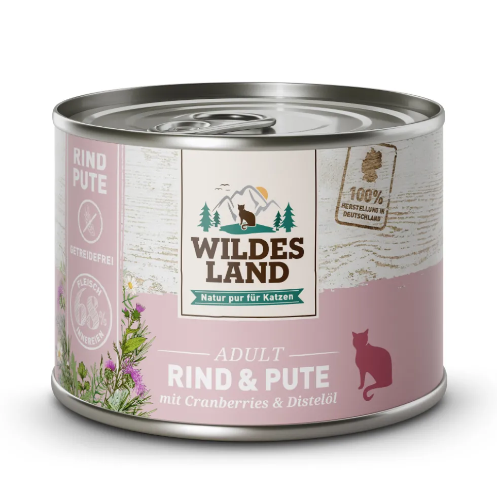 Wildes Land Classic Adult Rind und Pute mit Distelöl Nassfutter 6 x 200 g