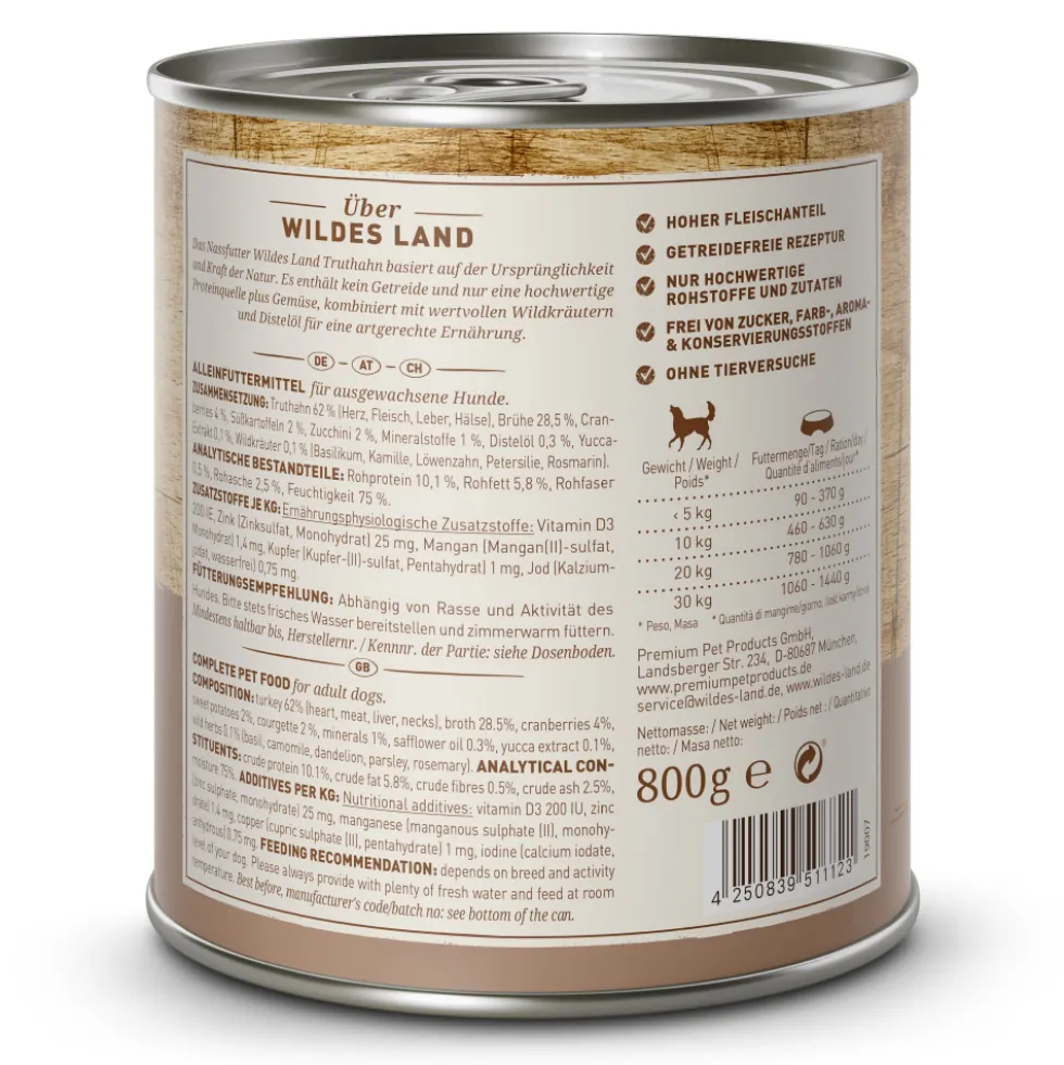 Wildes Land Classic Adult Truthahn mit Süßkartoffel Nassfutter 6 x 800 g