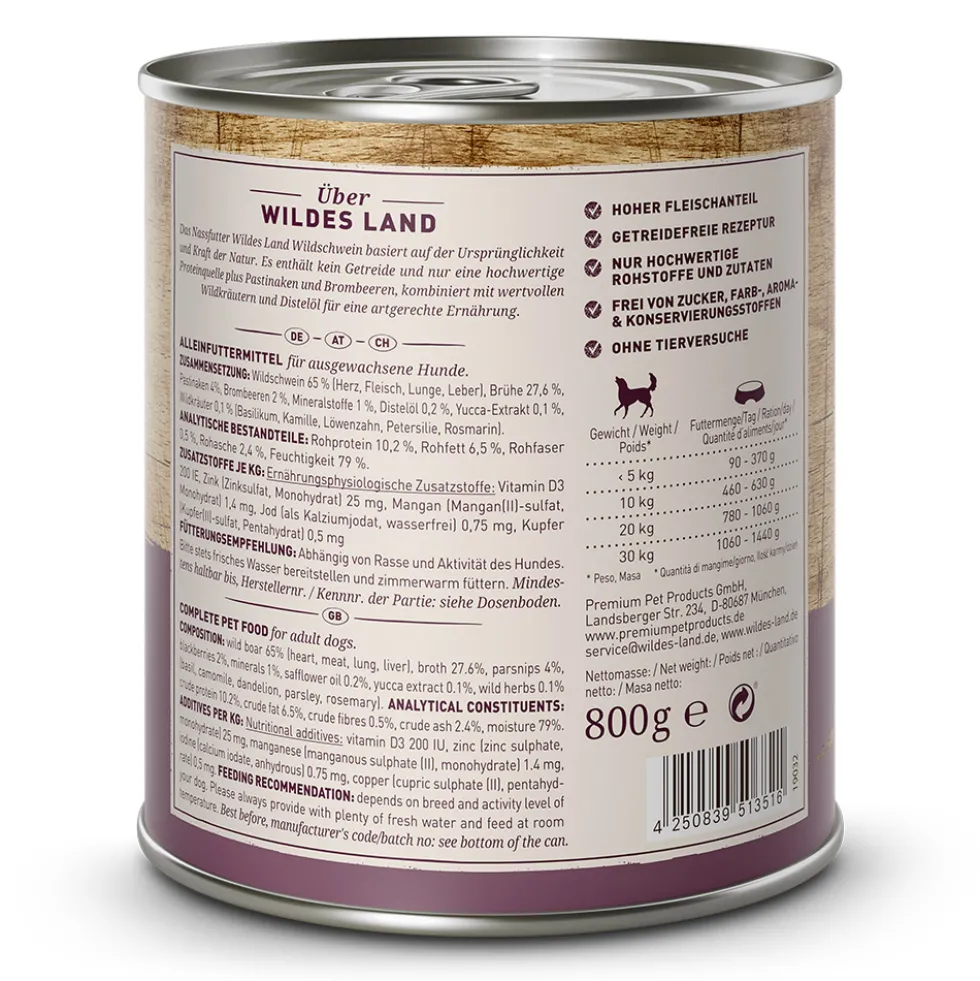 Wildes Land Classic Adult Wildschwein mit Pastinake Nassfutter 6 x 800 g