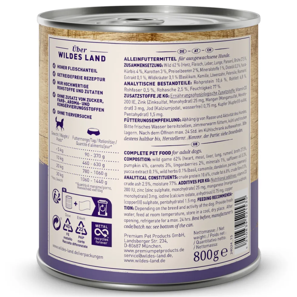 Wildes Land Classic Adult Wild mit Kürbis Nassfutter 6 x 800 g