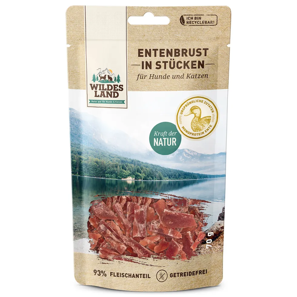 Wildes Land Fleischsnacks Entenbrust in Stücken Snack 7 x 70 g