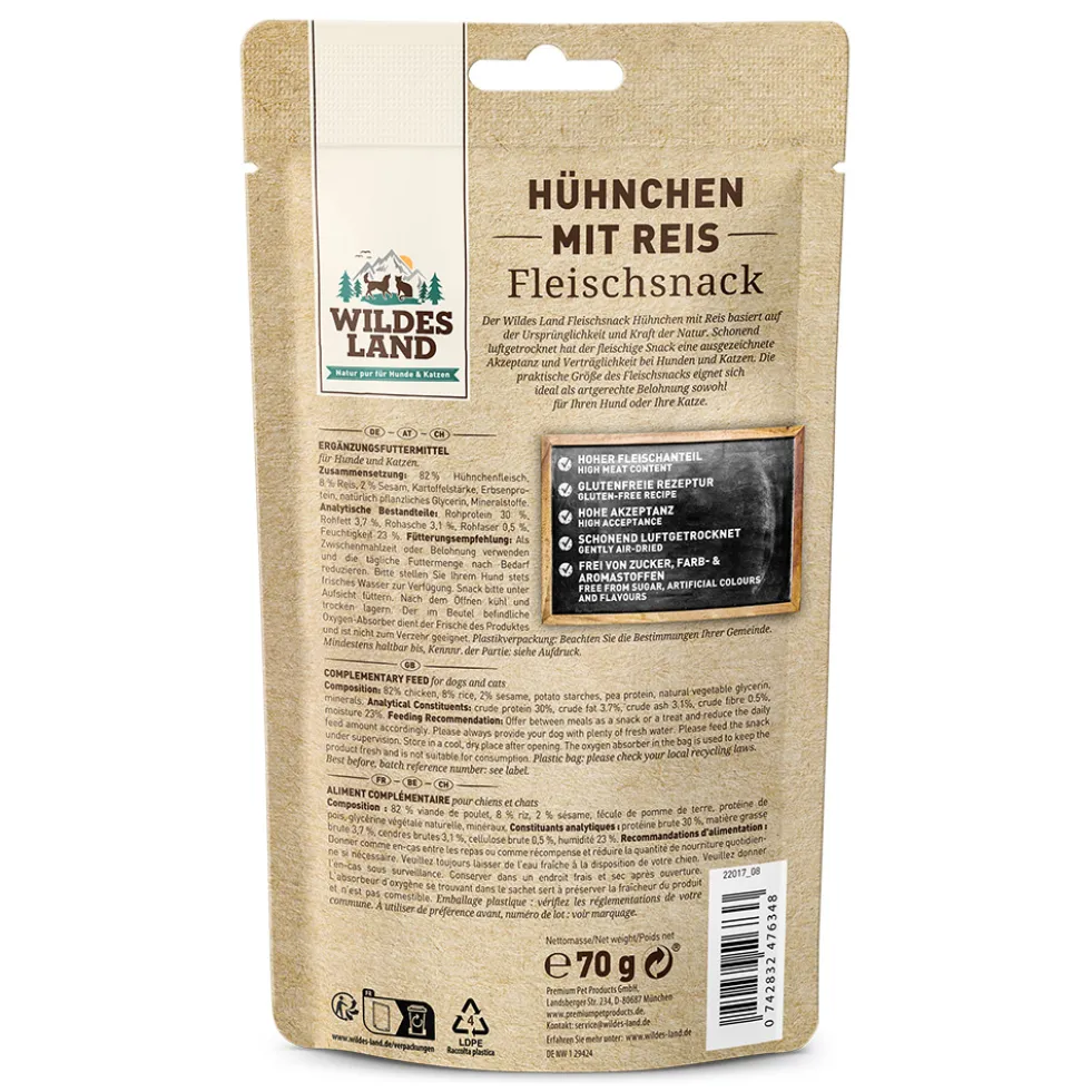 Wildes Land Fleischsnacks Hühnchen mit Reis Snack 70 g