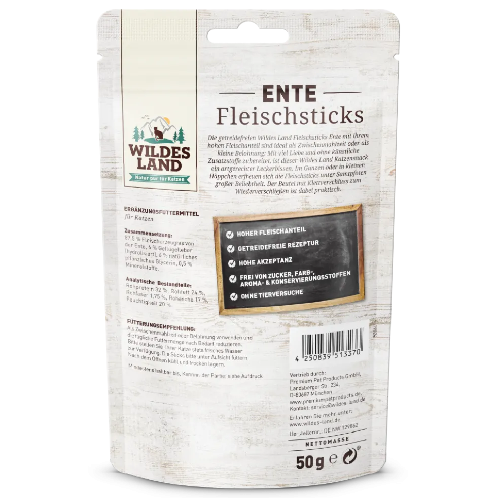 Wildes Land Fleischsticks Ente Snack 50 g