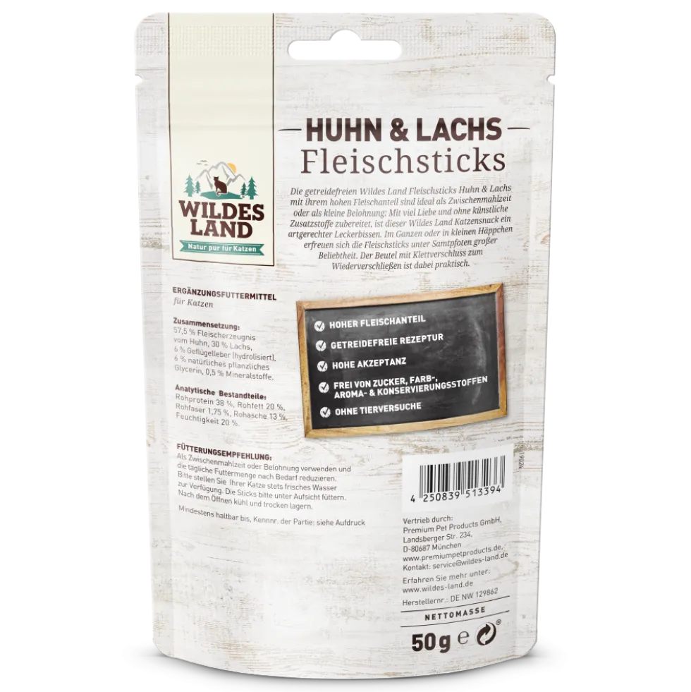 Wildes Land Fleischsticks Huhn & Lachs Snack 9 x 50 g