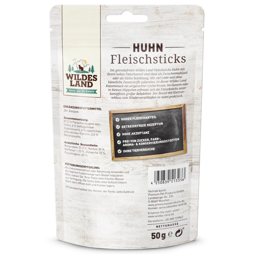 Wildes Land Fleischsticks Huhn Snack 9 x 50 g