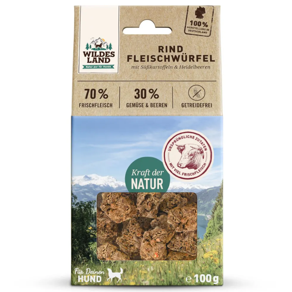 Wildes Land Fleischwürfel Rind Snack 100 g