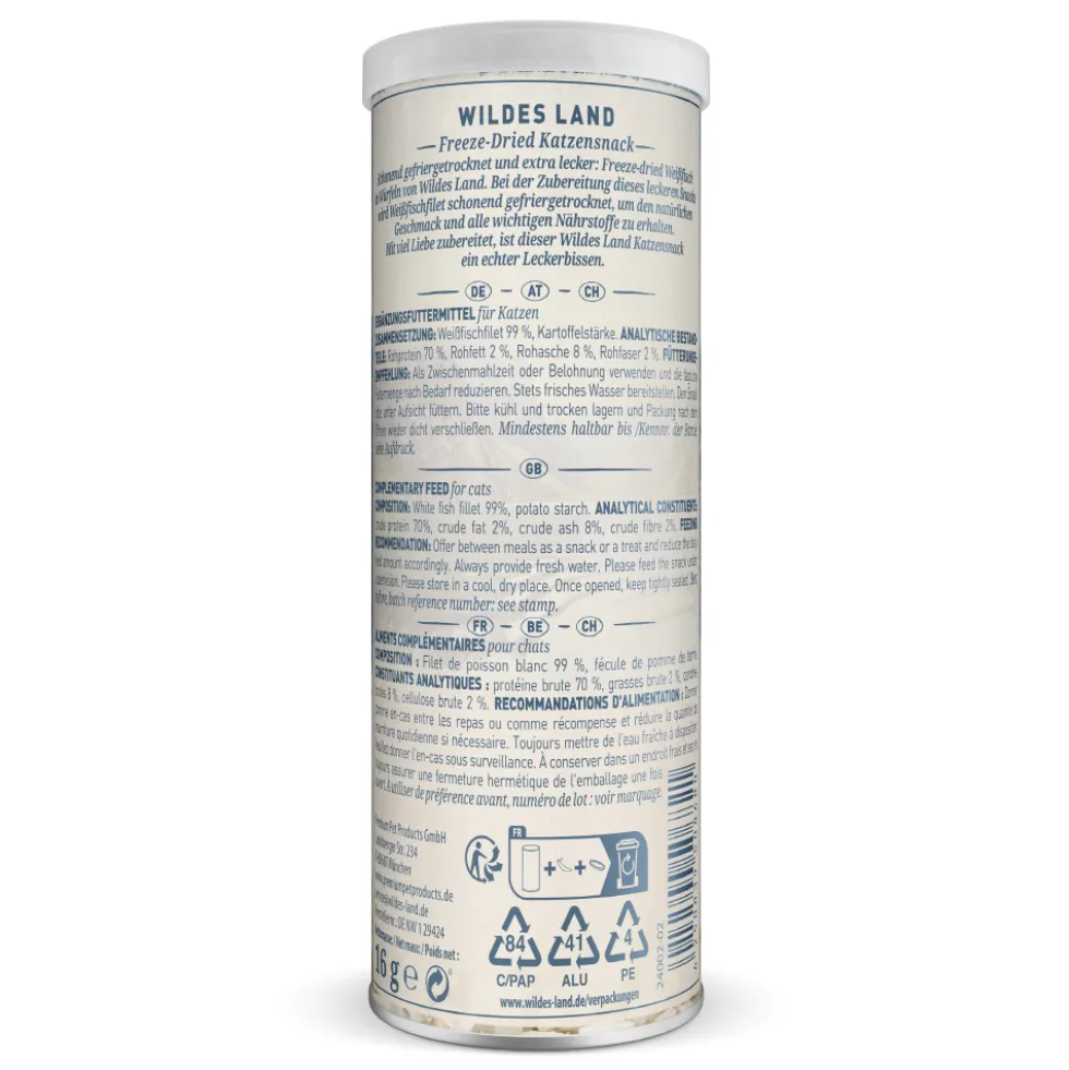Wildes Land Freeze Dried Weißfisch Snack 6 x 16 g