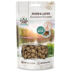 Wildes Land Knabberkissen Huhn und Lachs Snack 12 x 50 g