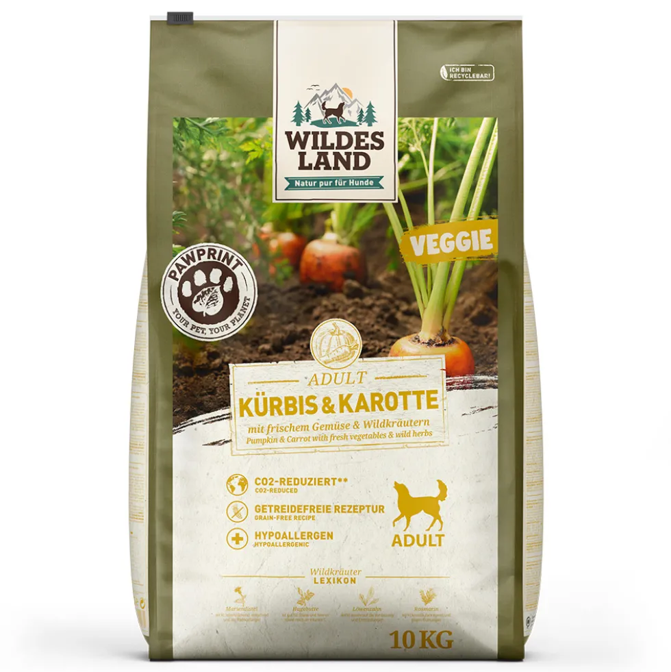 Wildes Land PawPrint Veggie Adult Kürbis & Karotte Trockenfutter 10 kg