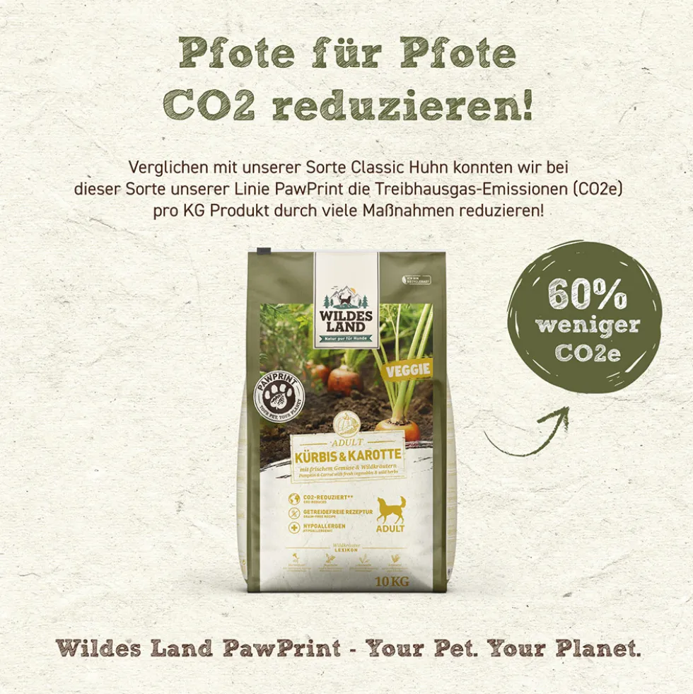 Wildes Land PawPrint Veggie Adult Kürbis & Karotte Trockenfutter 10 kg