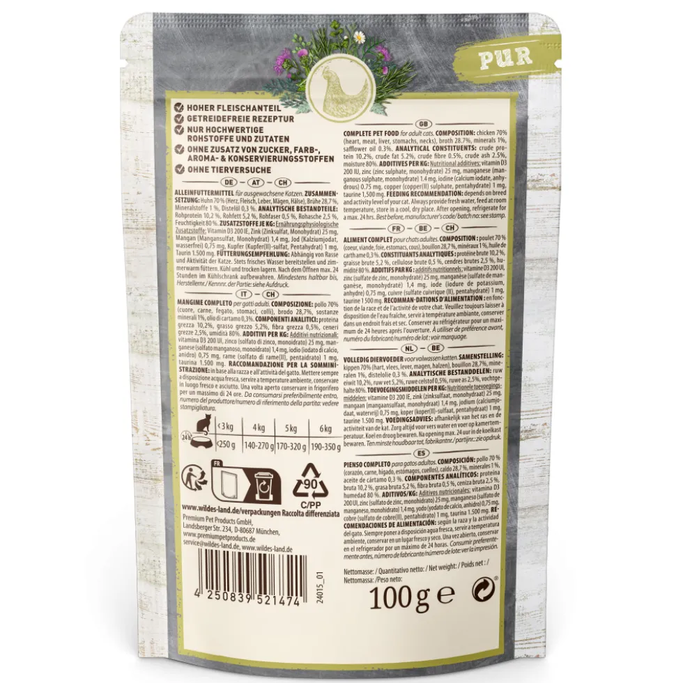 Wildes Land PUR Adult Huhn mit Distelöl Nassfutter 12 x 100 g
