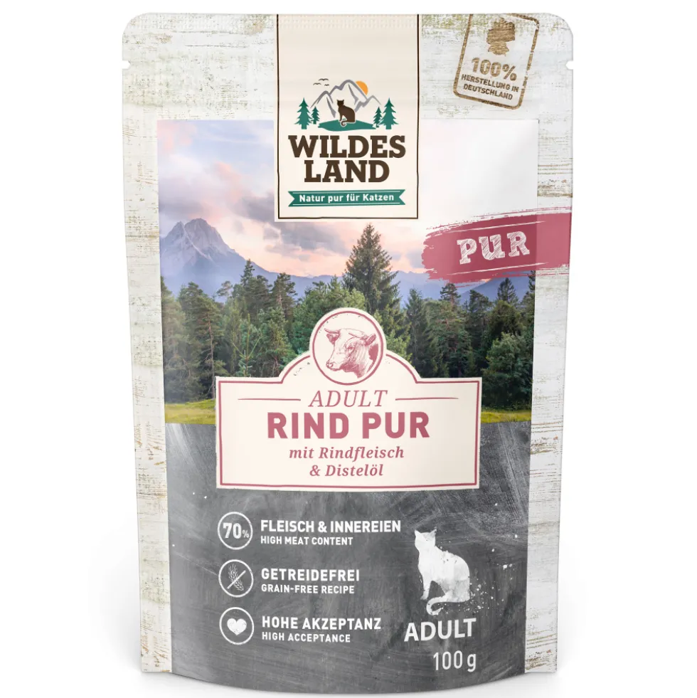 Wildes Land PUR Adult Rind mit Distelöl Nassfutter 60 x 100 g