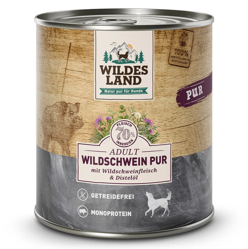 Wildes Land PUR Adult Wildschwein mit Distelöl Nassfutter 6 x 800 g