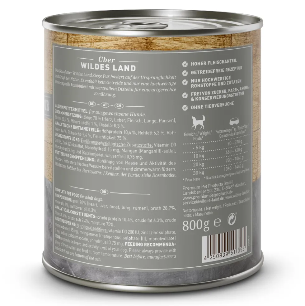 Wildes Land PUR Adult Ziege mit Distelöl Nassfutter 6 x 800 g