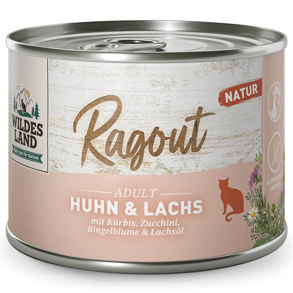 Wildes Land Ragout Huhn & Lachs mit Kürbis Nassfutter 6 x 180 g