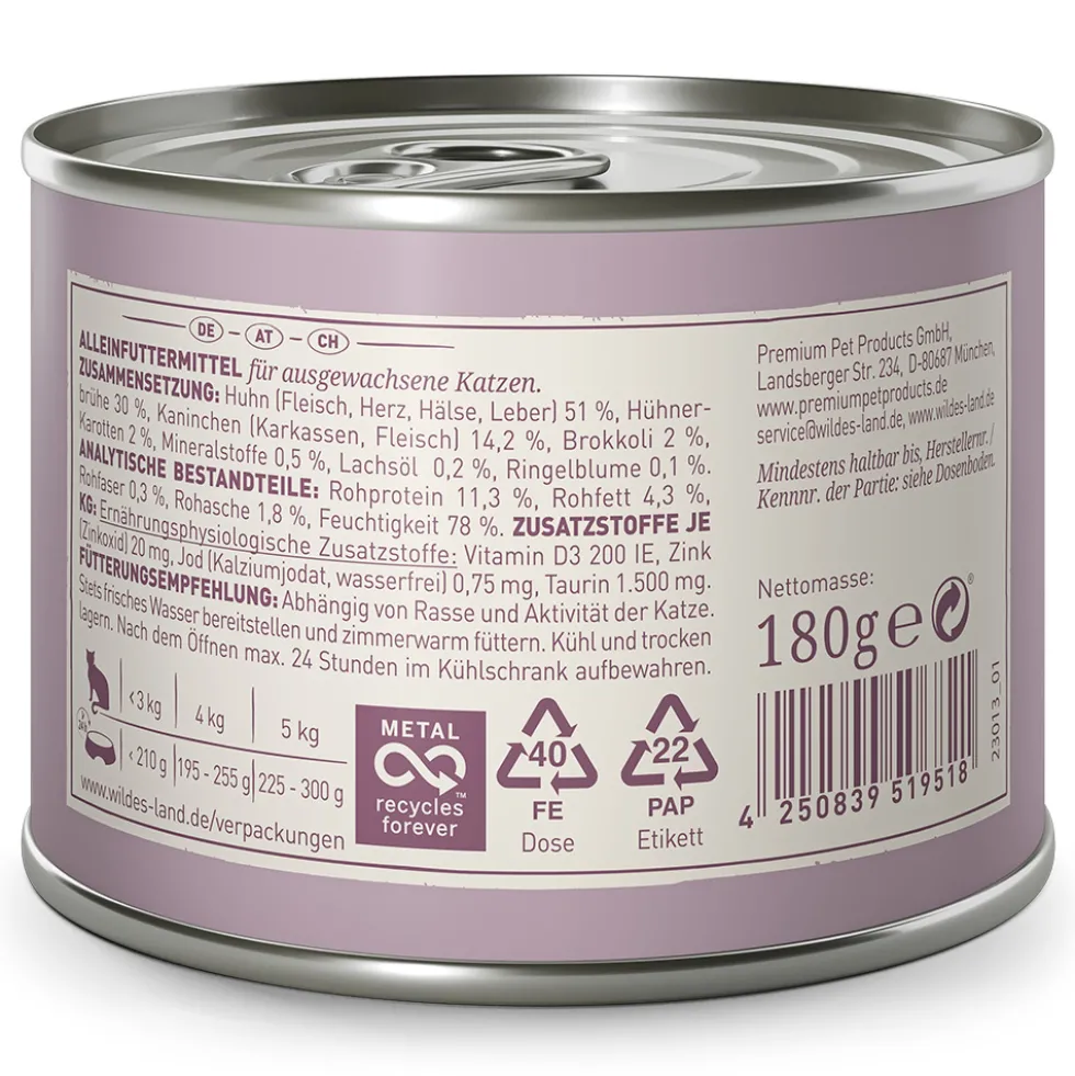 Wildes Land Ragout Kaninchen & Huhn mit Brokkoli Nassfutter 30 x 180 g