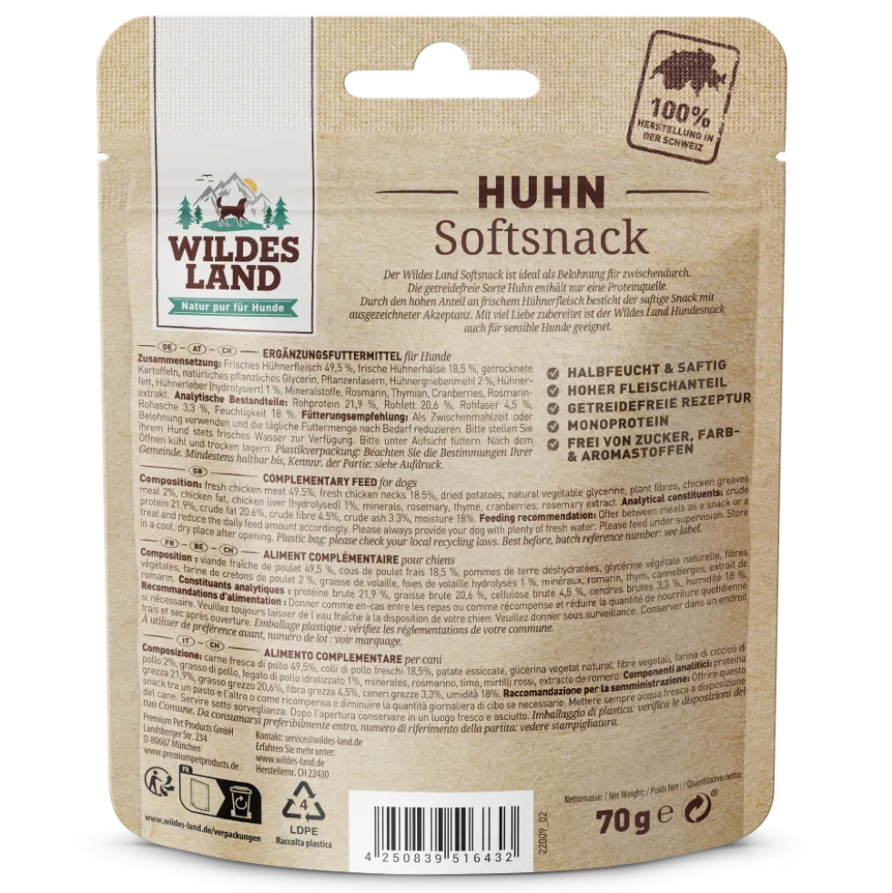 Wildes Land Softsnack Huhn Snack 70 g