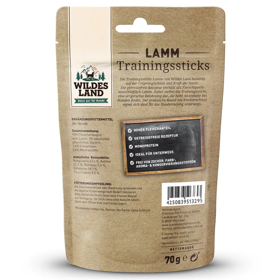 Wildes Land Trainingssticks Lamm Snack 70 g